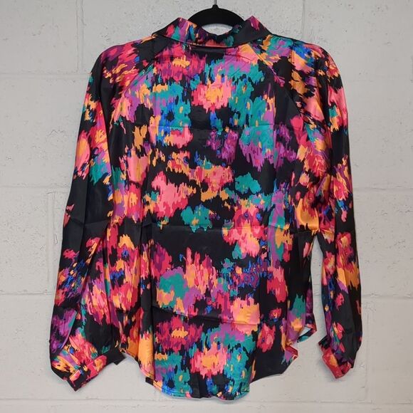 Women's Casual Boho Abstract Floral Long Bubble Sleeve Blouse Size Small NWT - Picture 5 of 8